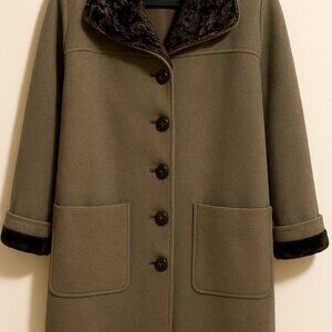 Vintage Devernois Wool Blend Coat w/ Faux Fur Collar – Taupe – Made in France